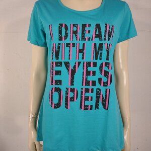 NWT Croquis teal blue I Dream with my Eyes Open short sleeve t-shirt women Large